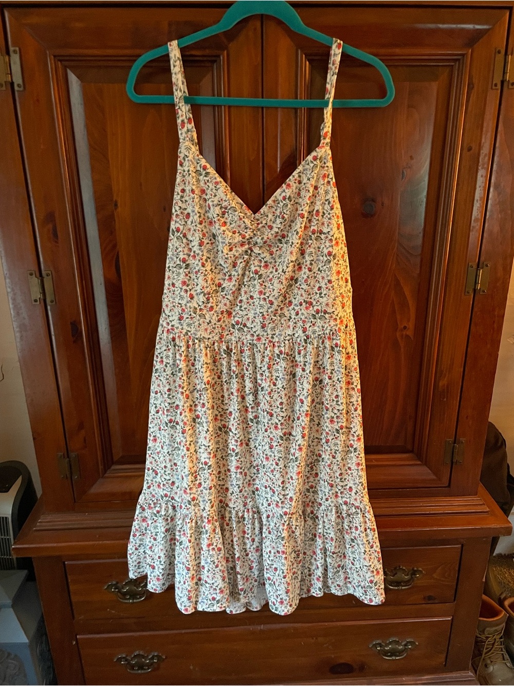 torrid Cream Floral Sundress with Red and Green Accents